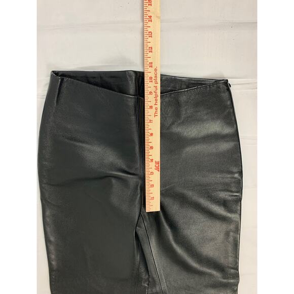 Black Italian Leather Straight Leg Side Zip Mid Rise Flat Front Leather Pants 4 - Picture 7 of 11
